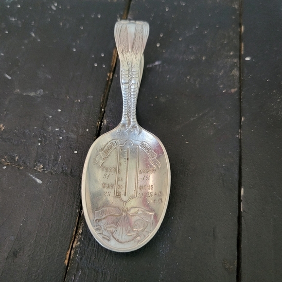 Vintage Sterling Silver Birth Spoon December 25, 1951 Christmas Baby Curved - Picture 1 of 6
